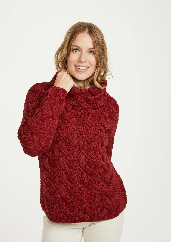 Aran Cowl Neck Chunky Sweater | Red