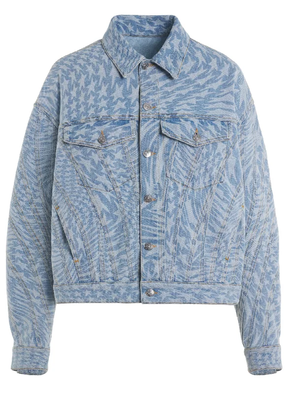 blue star printed oversized denim jacket