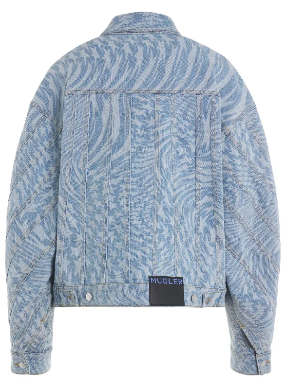 blue star printed oversized denim jacket