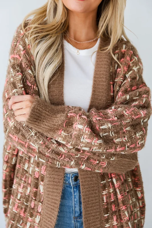 FINAL SALE - Cuddly Instinct Mocha Plaid Stitch Cardigan