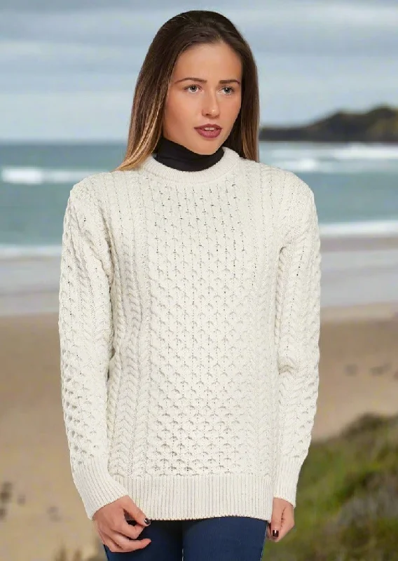 Ladies Slim-Fit Aran Sweater | Natual