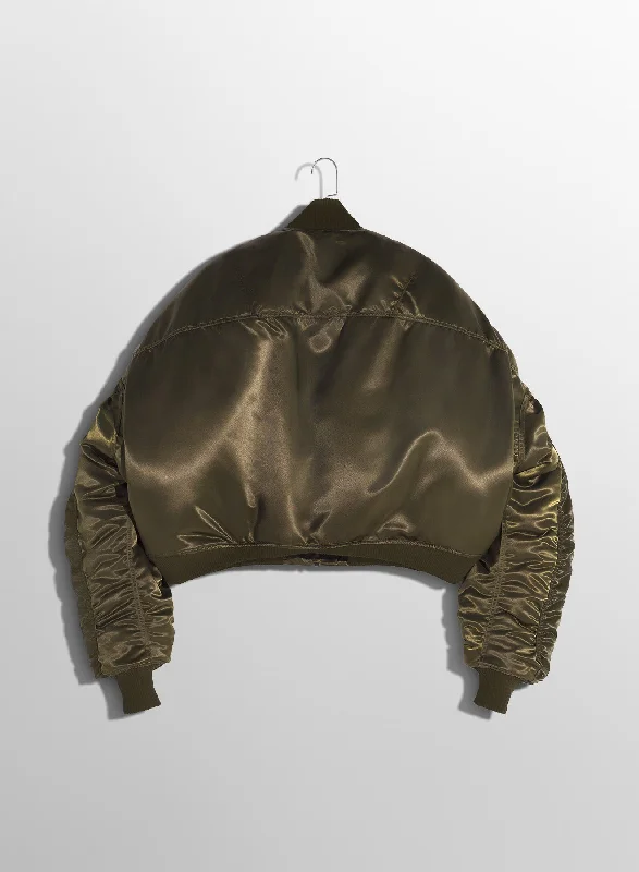 military green satiny bomber jacket