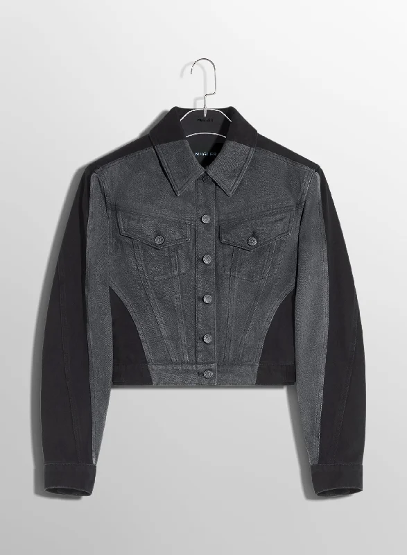 bi-tone black denim jacket