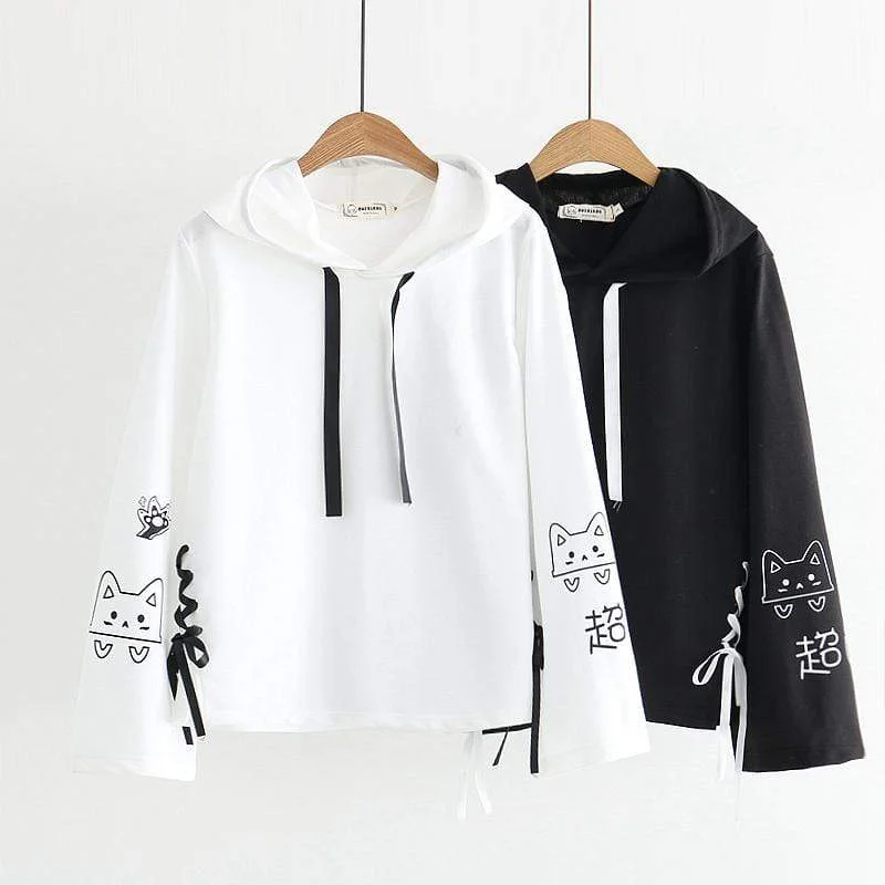 Women's Harajuku Cats Printed Contrast Color Hoodies 