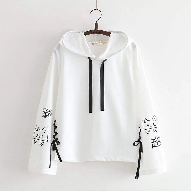 Women's Harajuku Cats Printed Contrast Color Hoodies 