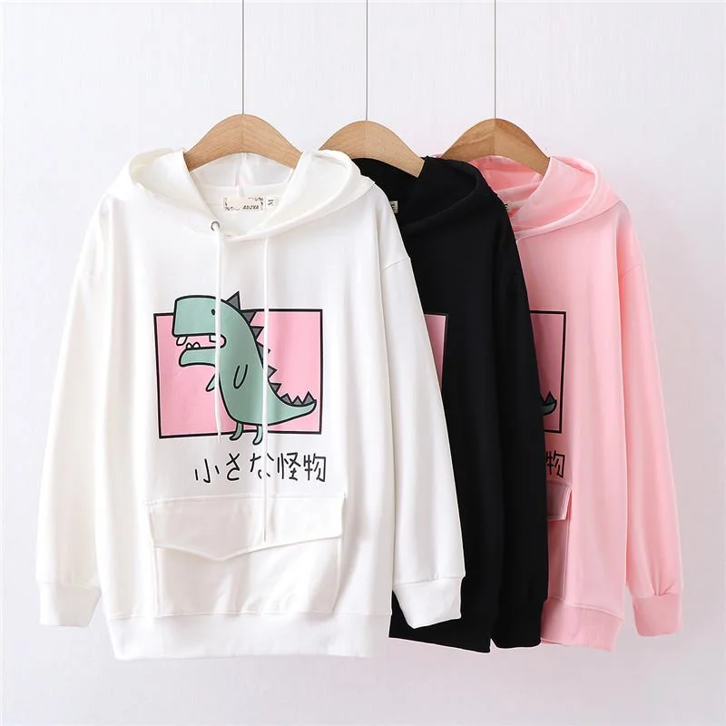 Women's Kawaii Dinosaur Printed Loose Hoodies