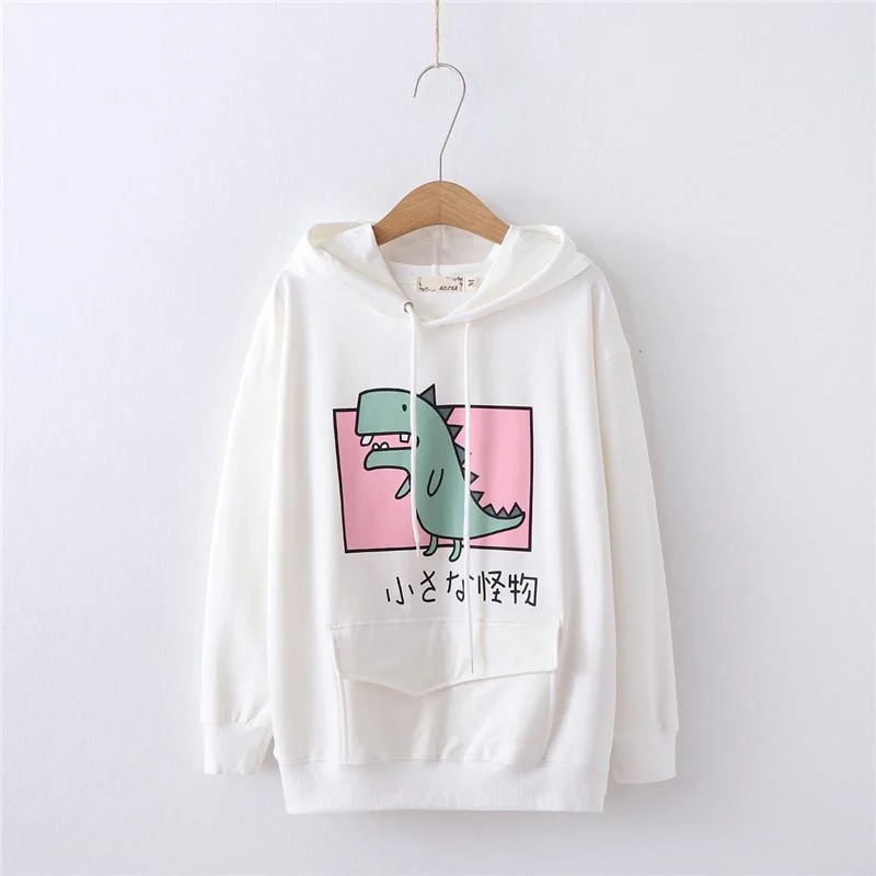 Women's Kawaii Dinosaur Printed Loose Hoodies