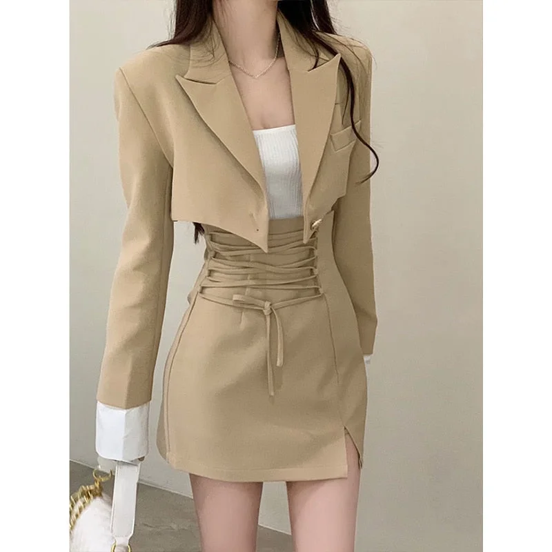 Y2k Crop Tops Elegant Mini Skirts Fashion Blazer