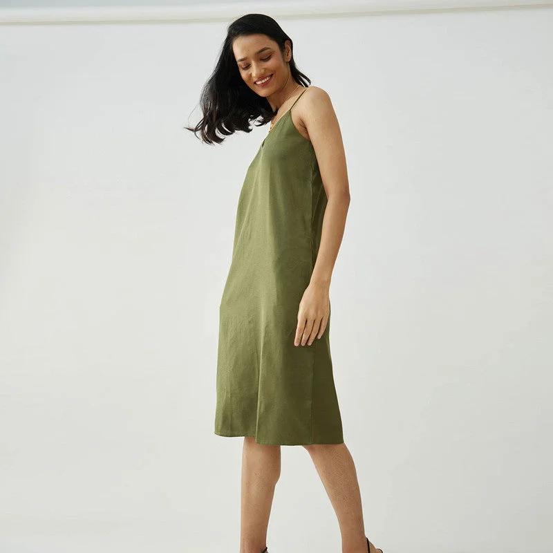 Cotton Tencel Slip Dress | Olive Green