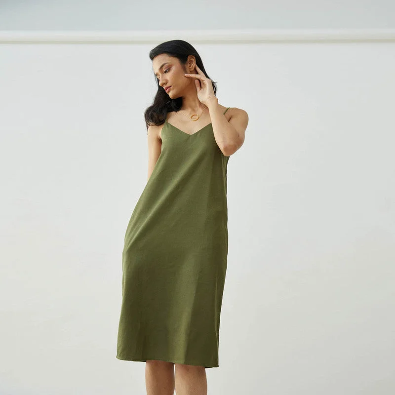 Cotton Tencel Slip Dress | Olive Green