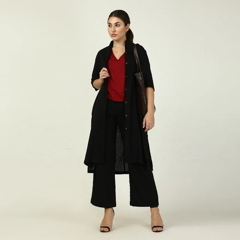 Linen 3 Piece Co Ord Set for Women | Black & Maroon