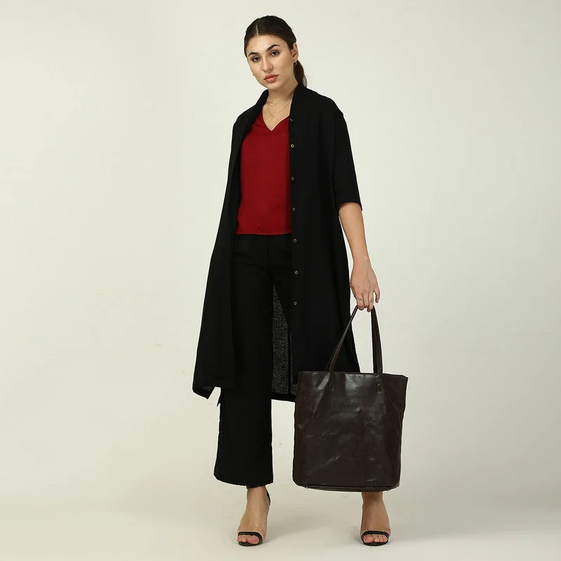 Linen 3 Piece Co Ord Set for Women | Black & Maroon