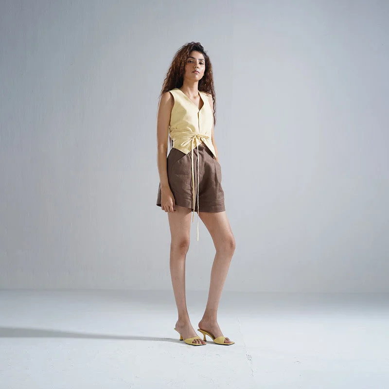 Linen Shorts for Women | Pleated Shorts | Brown