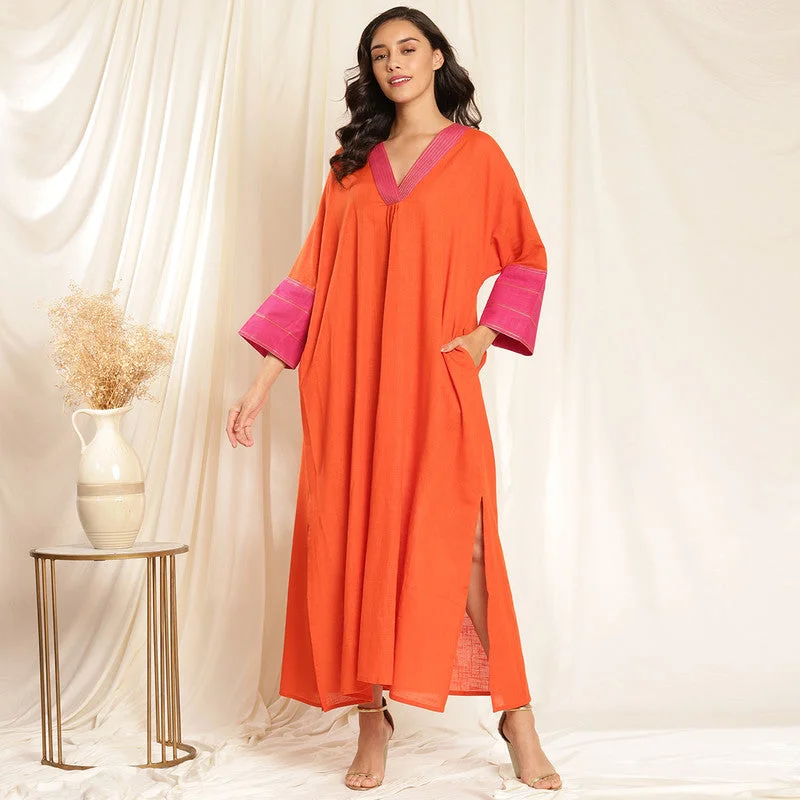 Cotton Kaftan Dress for Women | Orange & Pink