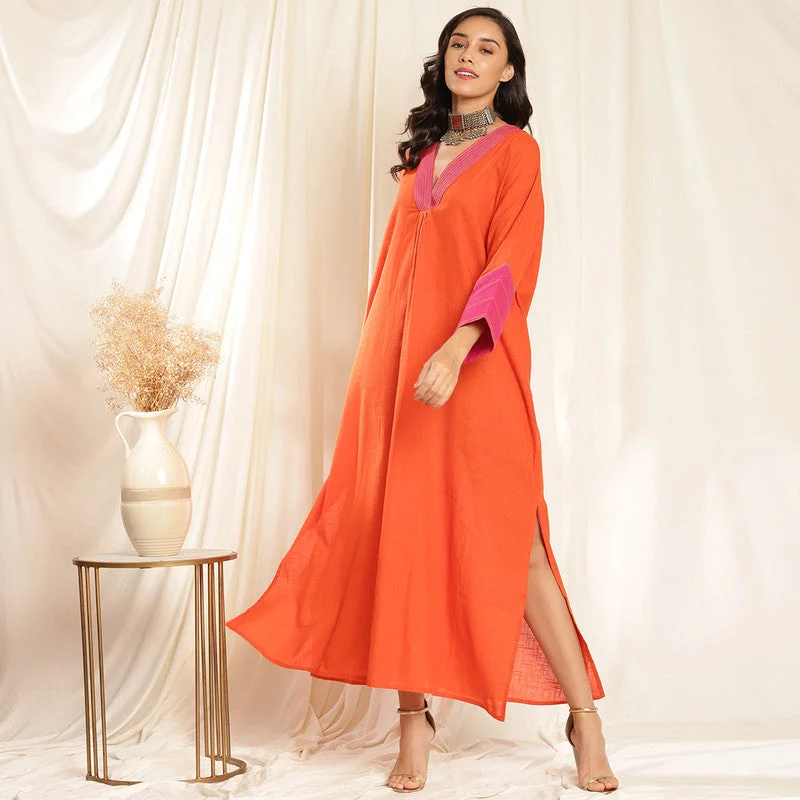 Cotton Kaftan Dress for Women | Orange & Pink