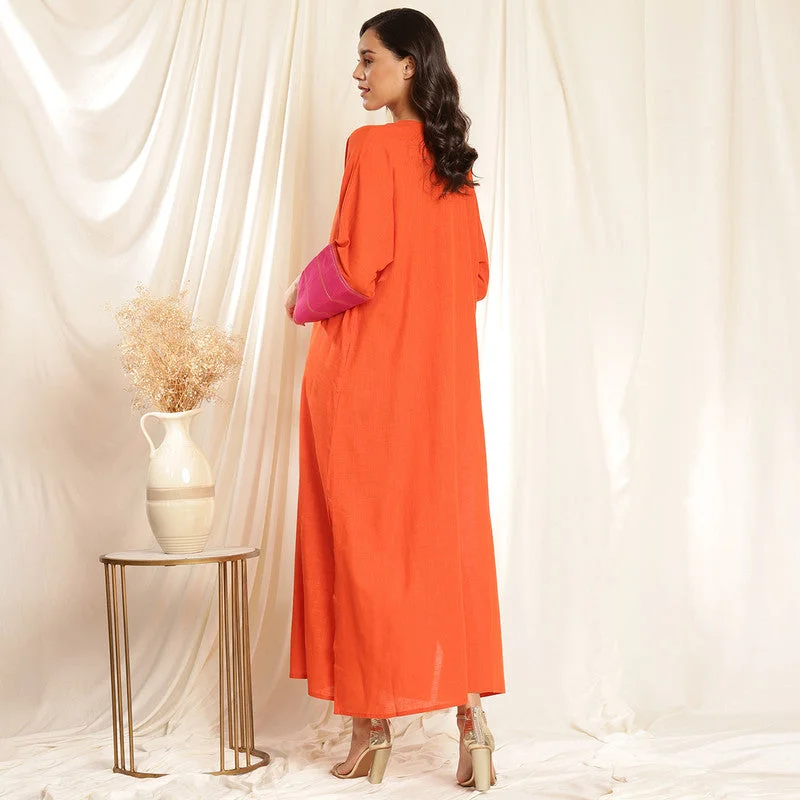 Cotton Kaftan Dress for Women | Orange & Pink