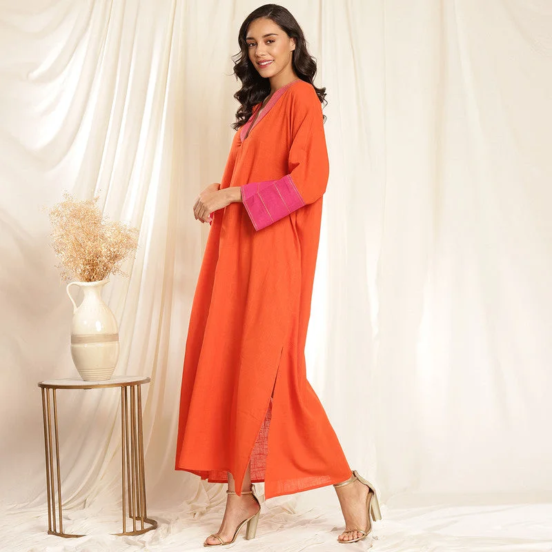 Cotton Kaftan Dress for Women | Orange & Pink