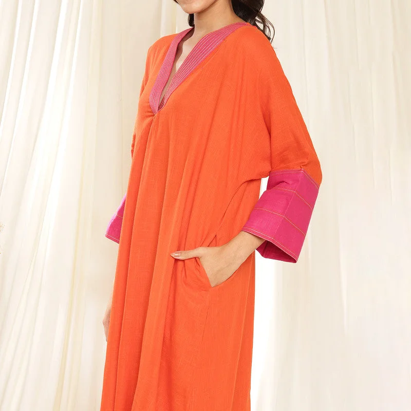 Cotton Kaftan Dress for Women | Orange & Pink