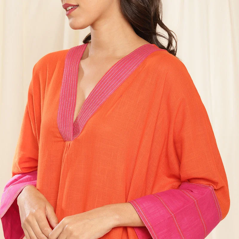 Cotton Kaftan Dress for Women | Orange & Pink