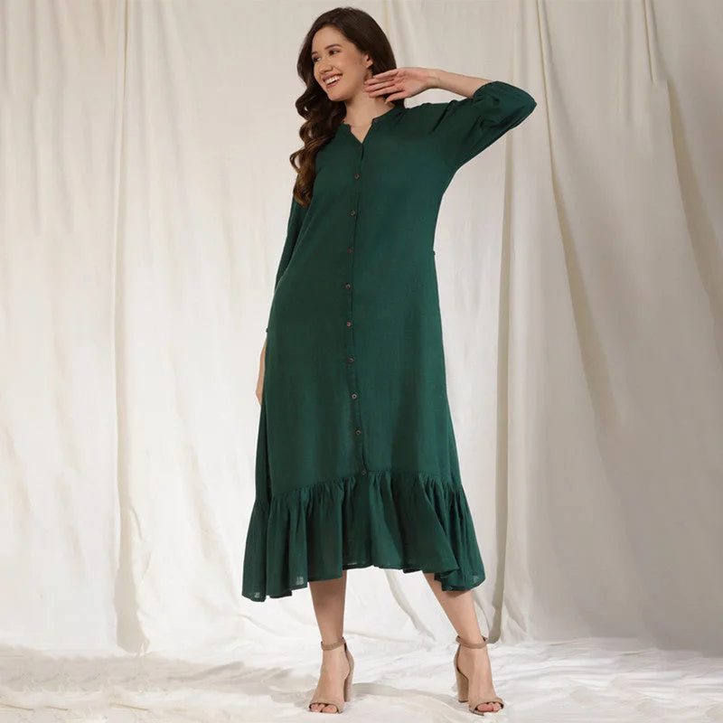 Cotton Long Dress for Women | Emerald Green