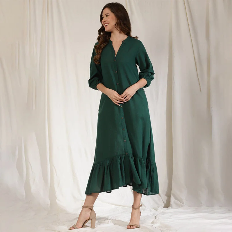 Cotton Long Dress for Women | Emerald Green