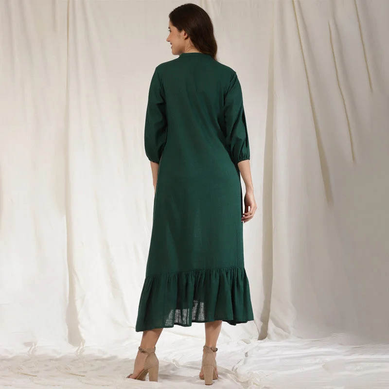 Cotton Long Dress for Women | Emerald Green