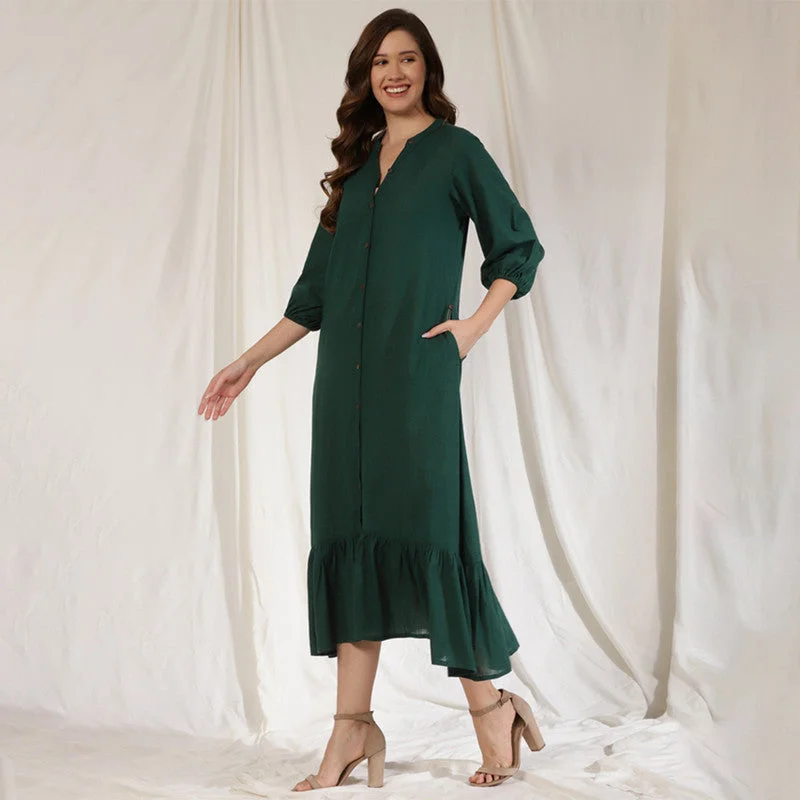 Cotton Long Dress for Women | Emerald Green