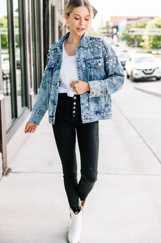 Back In Town Medium Wash Embellished Denim Jacket