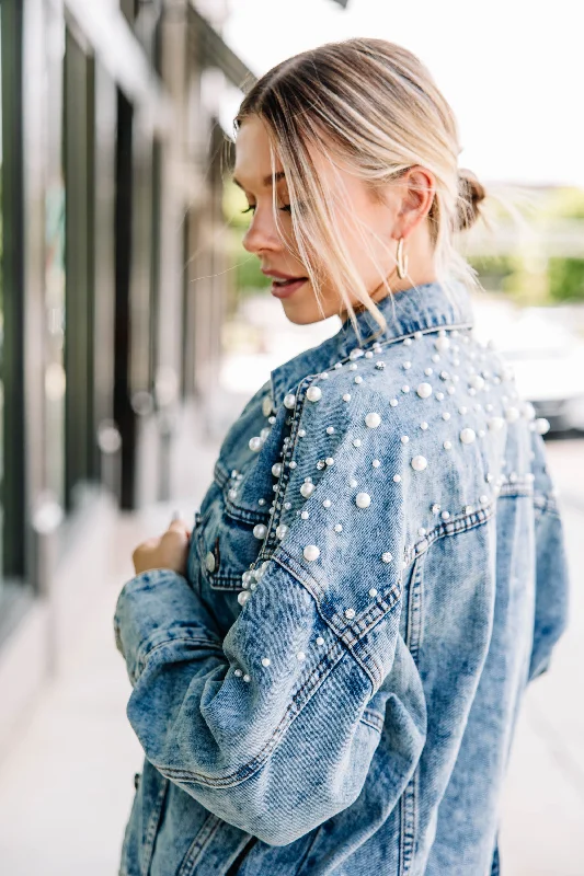 Back In Town Medium Wash Embellished Denim Jacket