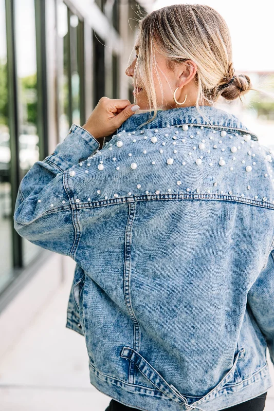 Back In Town Medium Wash Embellished Denim Jacket