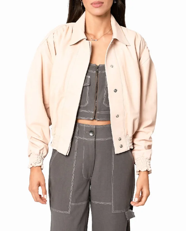 Collared Leather Jacket In Blush