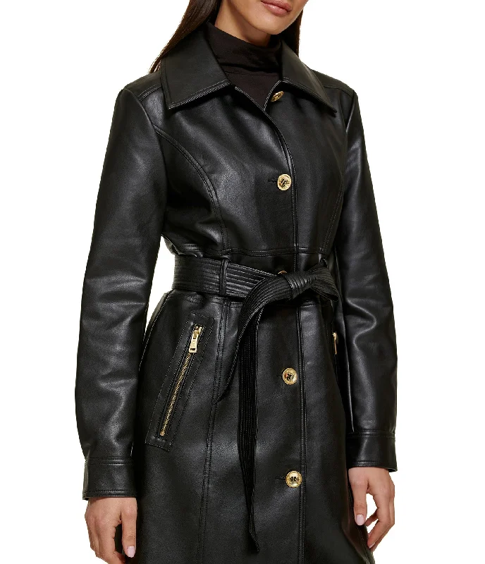 Faux Leather Belted Trench