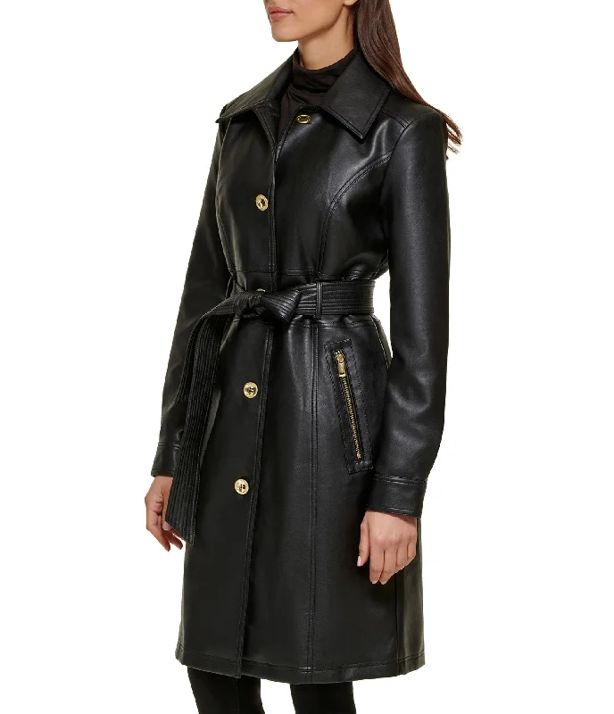 Faux Leather Belted Trench