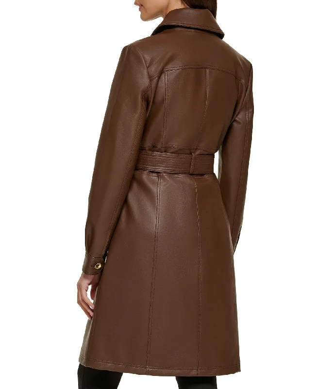 Faux Leather Belted Trench