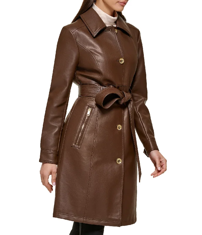 Faux Leather Belted Trench