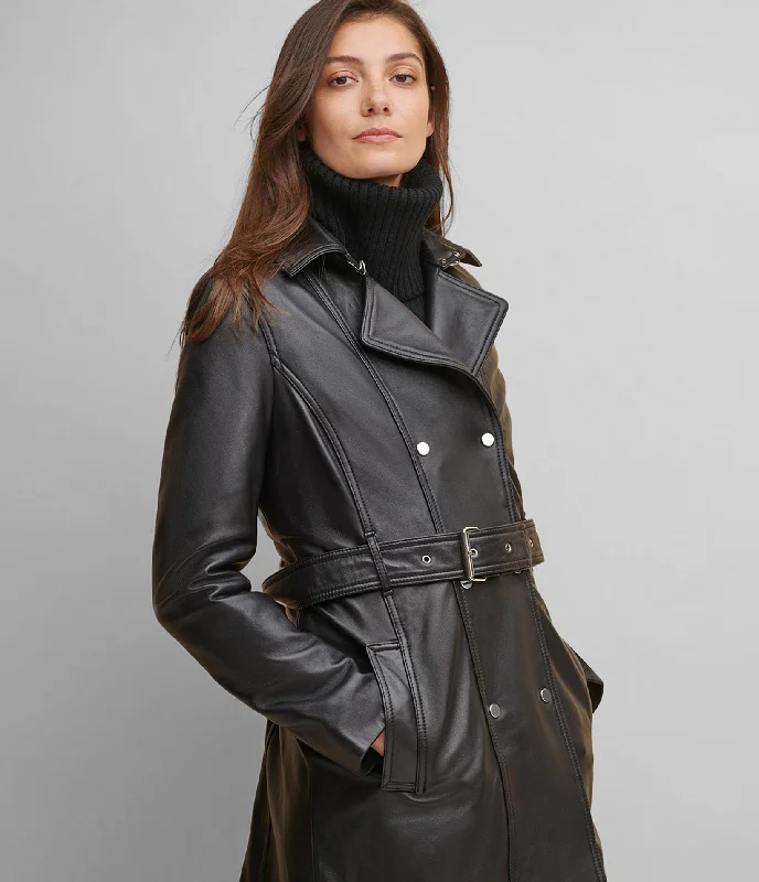 Classic Leather Belted Trench Coat