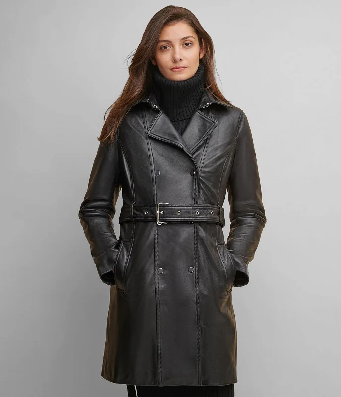 Classic Leather Belted Trench Coat