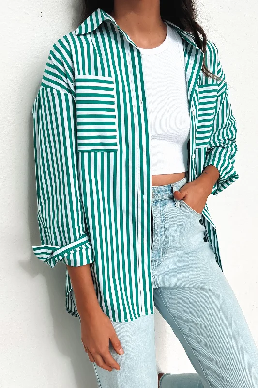 Alayah Shirt Green White Stripe