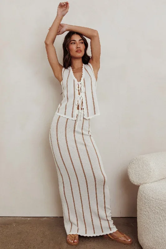 Aster Striped Maxi Knit Skirt Beige