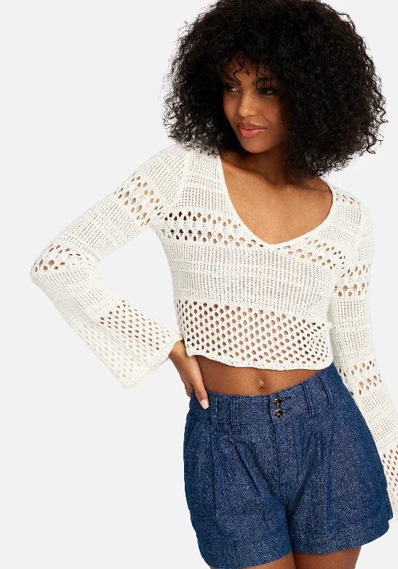 Bell Sleeve Scallop Hem Crochet Top