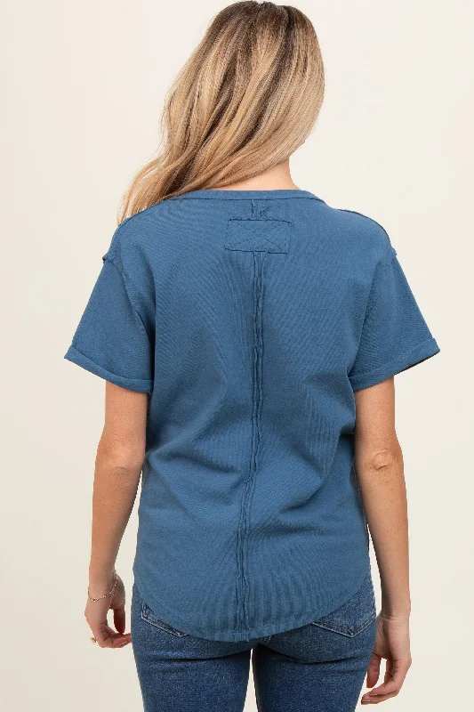 blue-wrap-short-sleeve-raw-hem-maternity-top