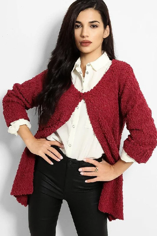 burgundy-boucle-knit-one-button-cardigan