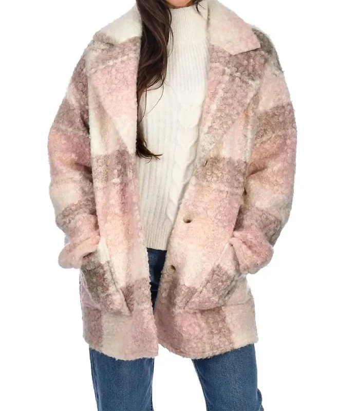 Callie Boucle Plaid Patch Pocket Jacket In Pink