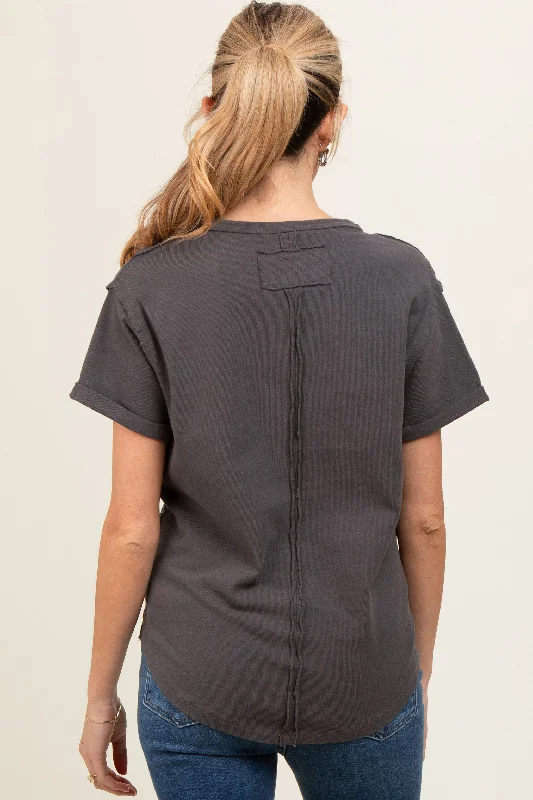 charcoal-wrap-short-sleeve-raw-hem-maternity-top