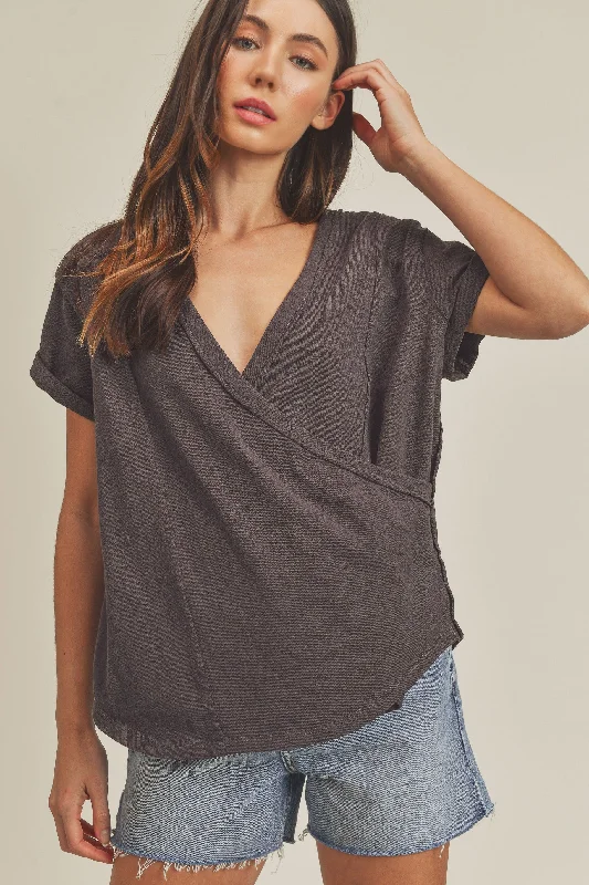 charcoal-wrap-short-sleeve-raw-hem-maternity-top