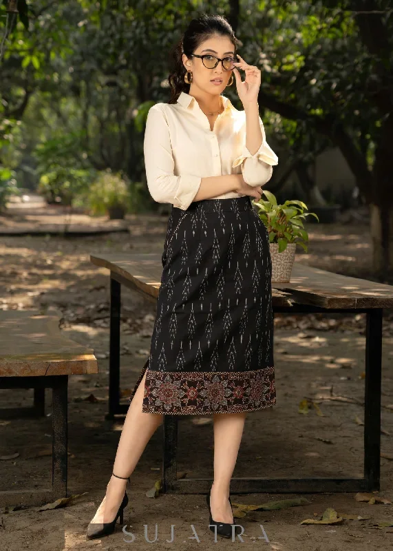 classic-black-ikat-fitted-skirt-with-beautiful-ajrakh-combination-and-optional-shirt