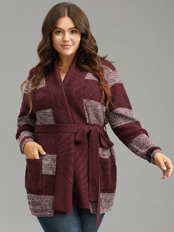 Colorblock Heather Belted Pocket Cardigan