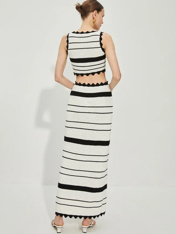 contrast-trim-stripe-knit-skirt-set