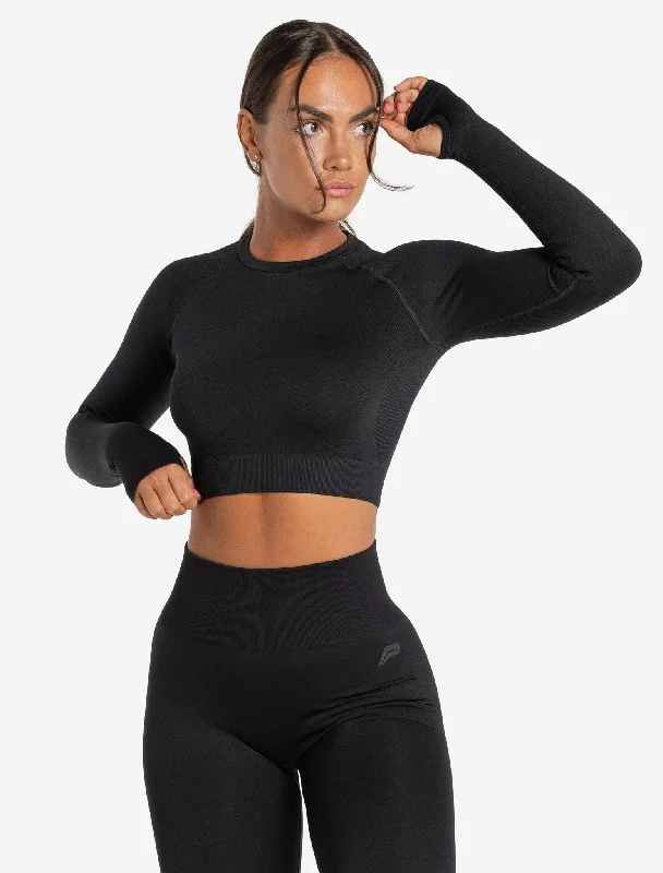 Core Seamless Long Sleeve Crop Top - Blackout