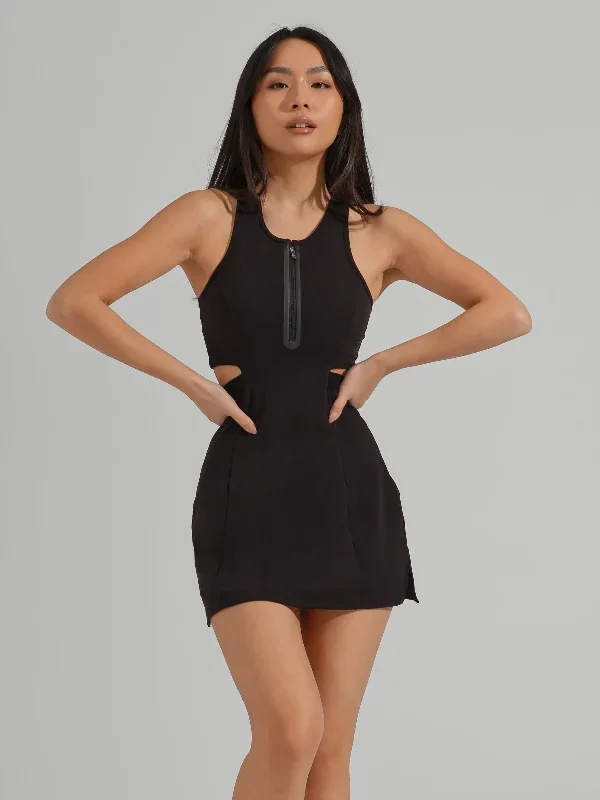 Courtside Zip Dress - Onyx Black